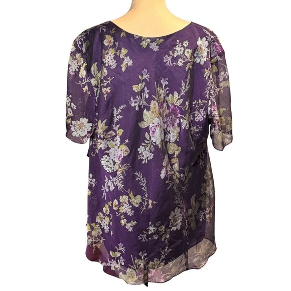 R & M Richards Womens Dark Floral Top Sz.XXL Purple Chiffon Party Office Boho - Picture 5 of 9